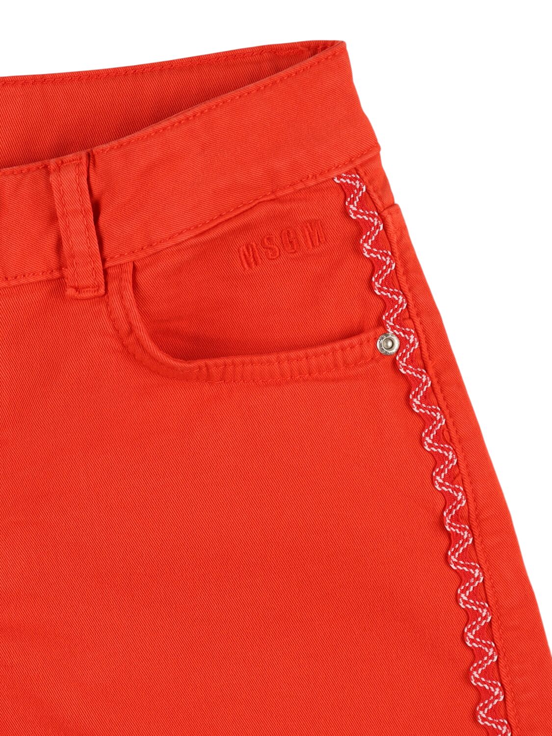 Msgm Embellished Cotton Blend Denim Shorts In Red