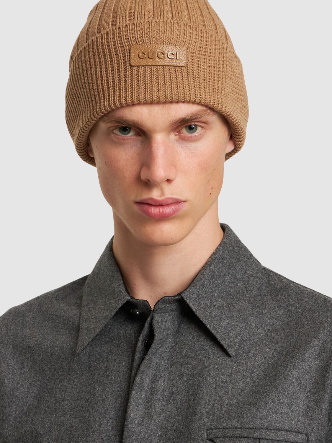 Shop Gucci Logo Wool Beanie In Brown