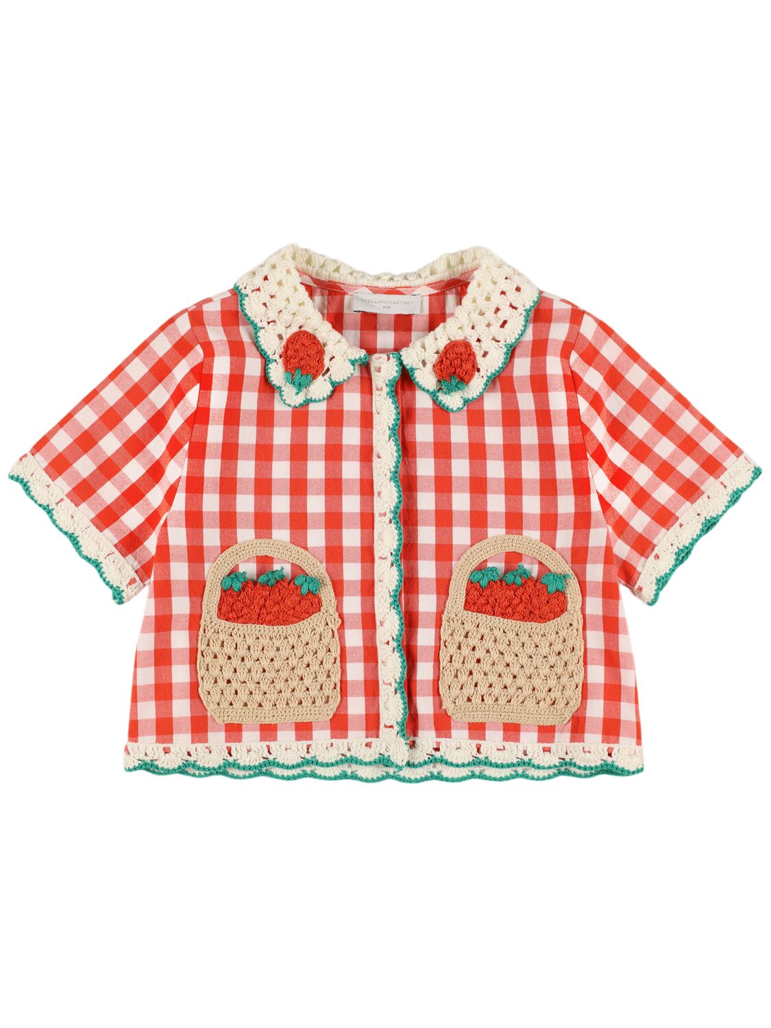 Stella Mccartney Check Print Embroidered Cotton Shirt In Red/white