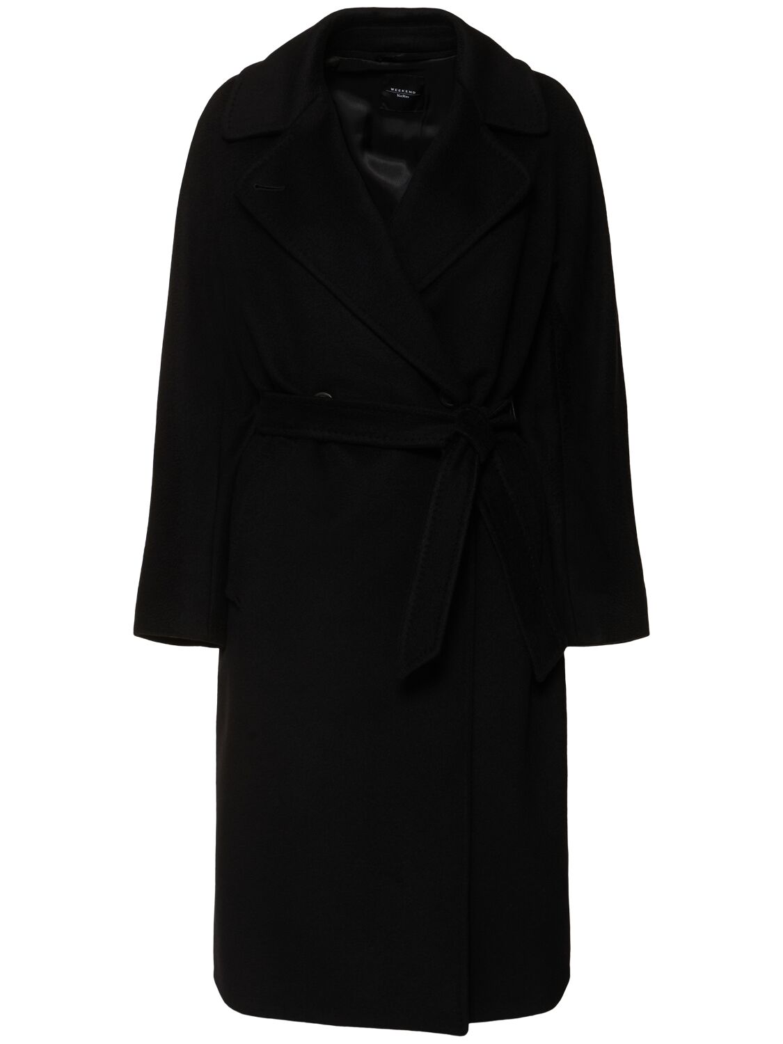 Shop Weekend Max Mara Resina Belted Wool Midi Coat In Black