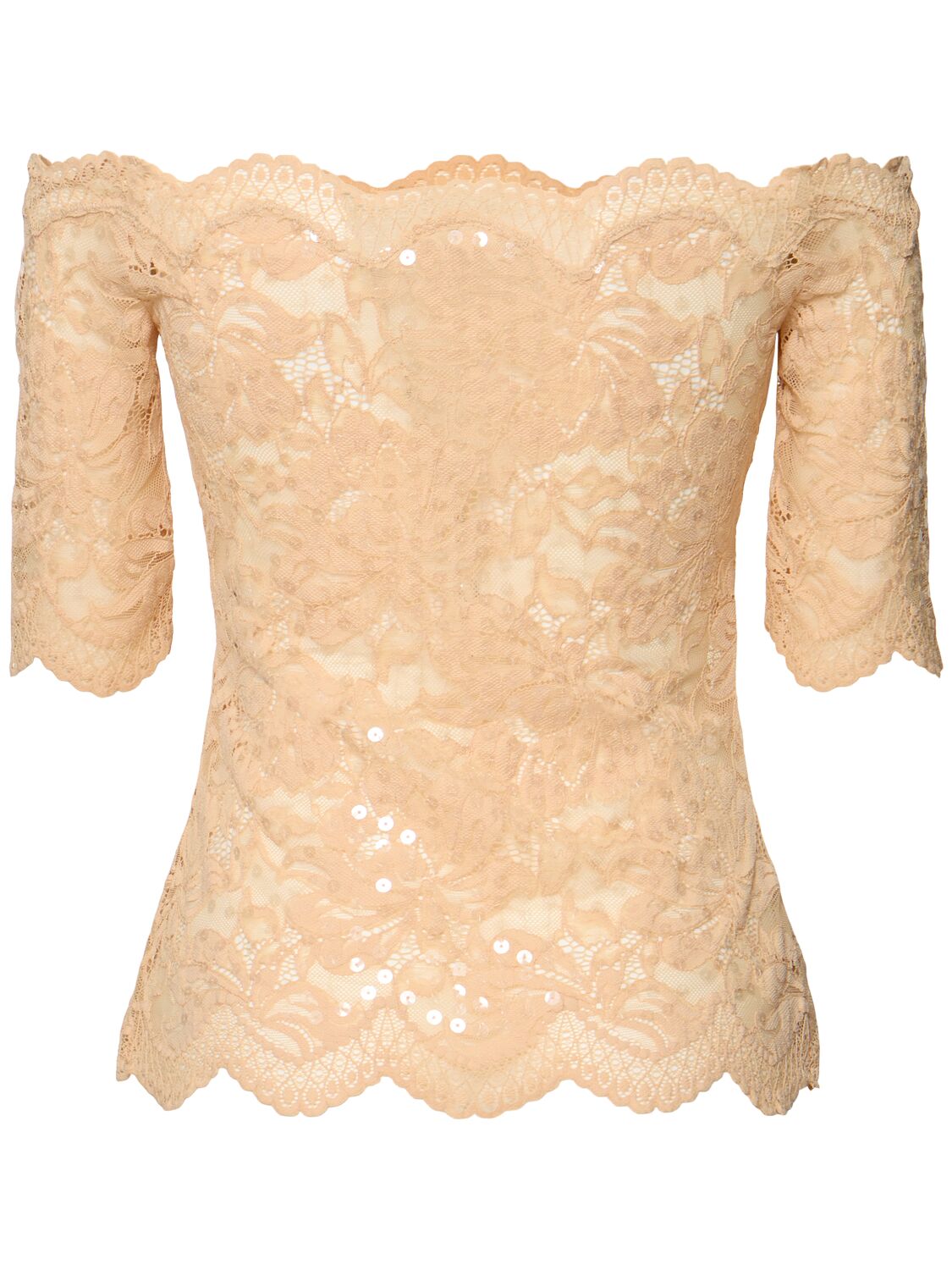 Shop Rabanne Sequined Dentelle Brodé Top In Nude