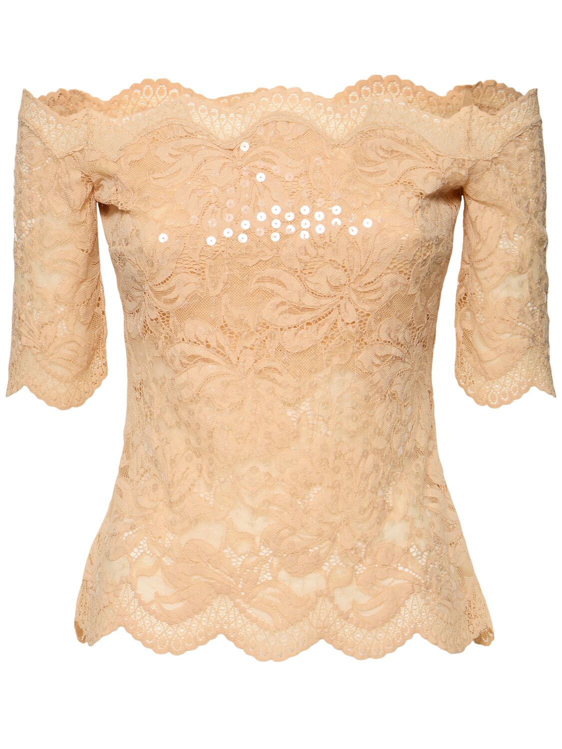 Shop Rabanne Sequined Dentelle Brodé Top In Nude