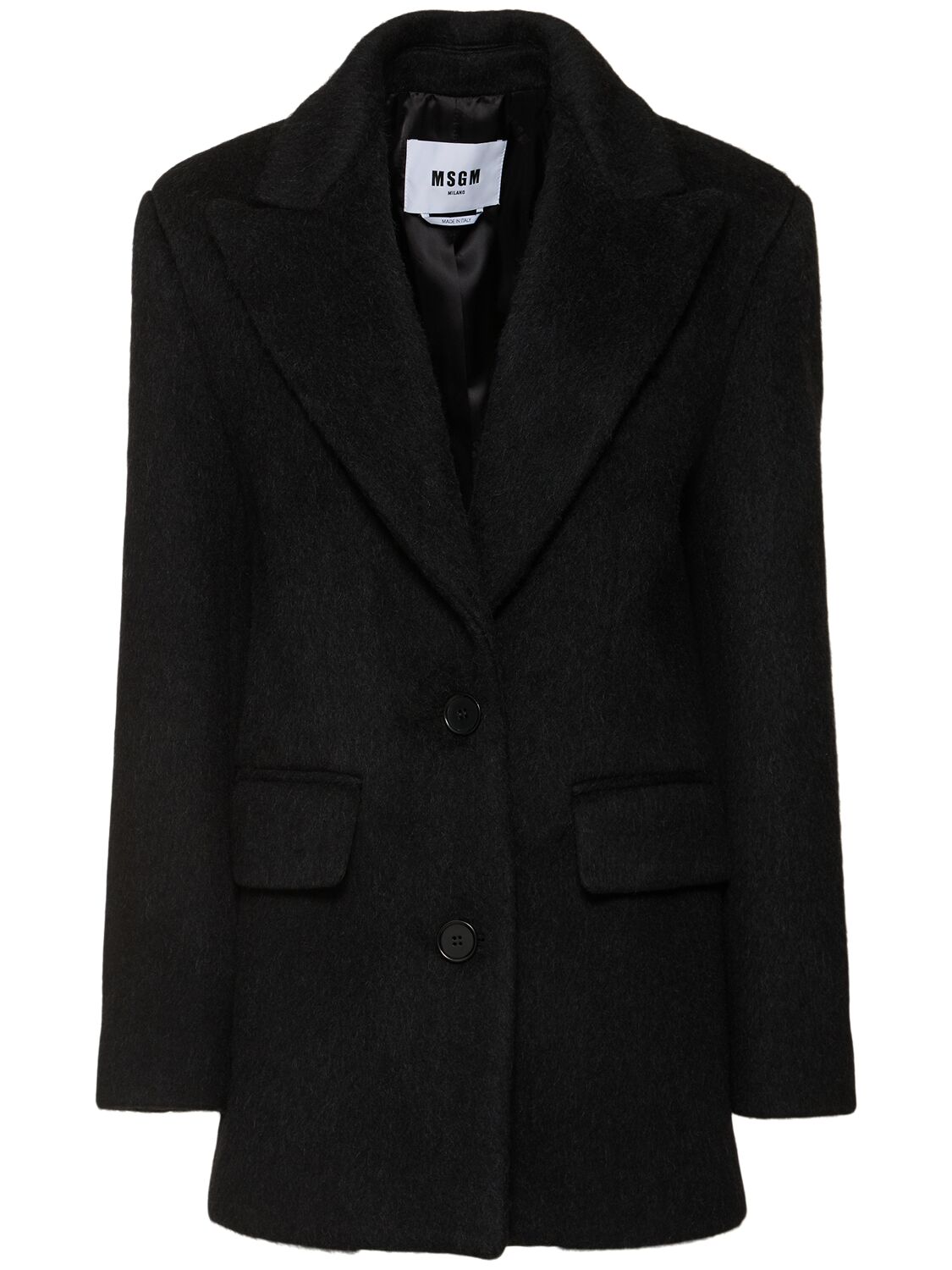 Msgm Single Breast Wool Blend Short Coat In Black