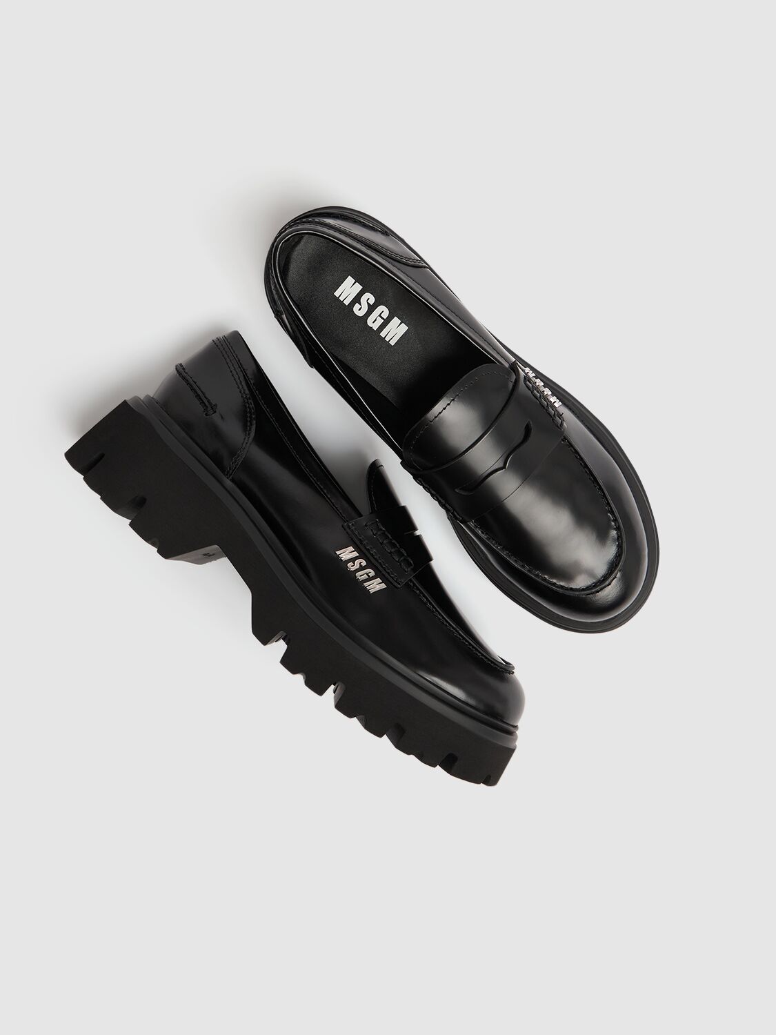 Shop Msgm 40mm Leather Loafers In Black