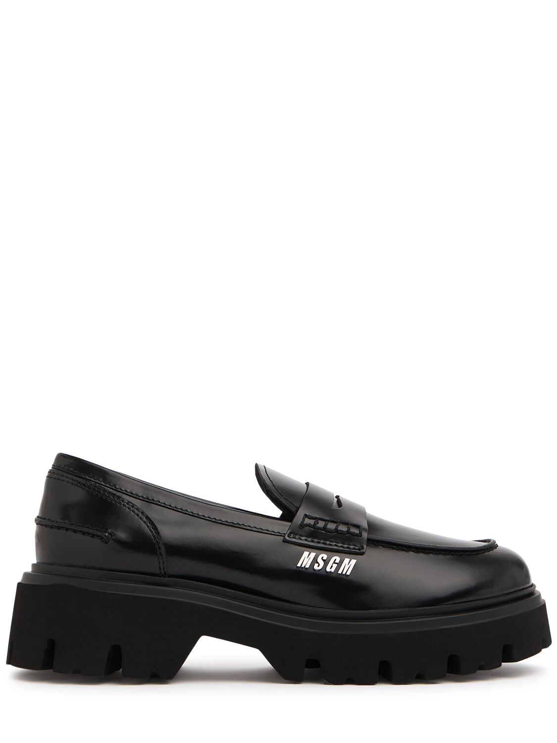 Shop Msgm 40mm Leather Loafers In Black