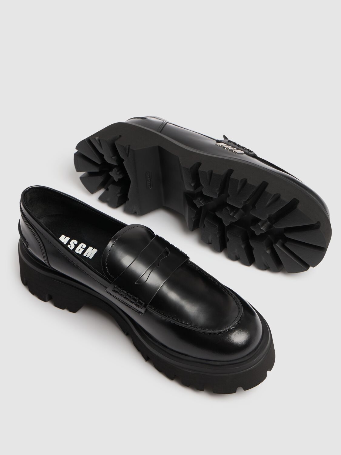 Shop Msgm 40mm Leather Loafers In Black