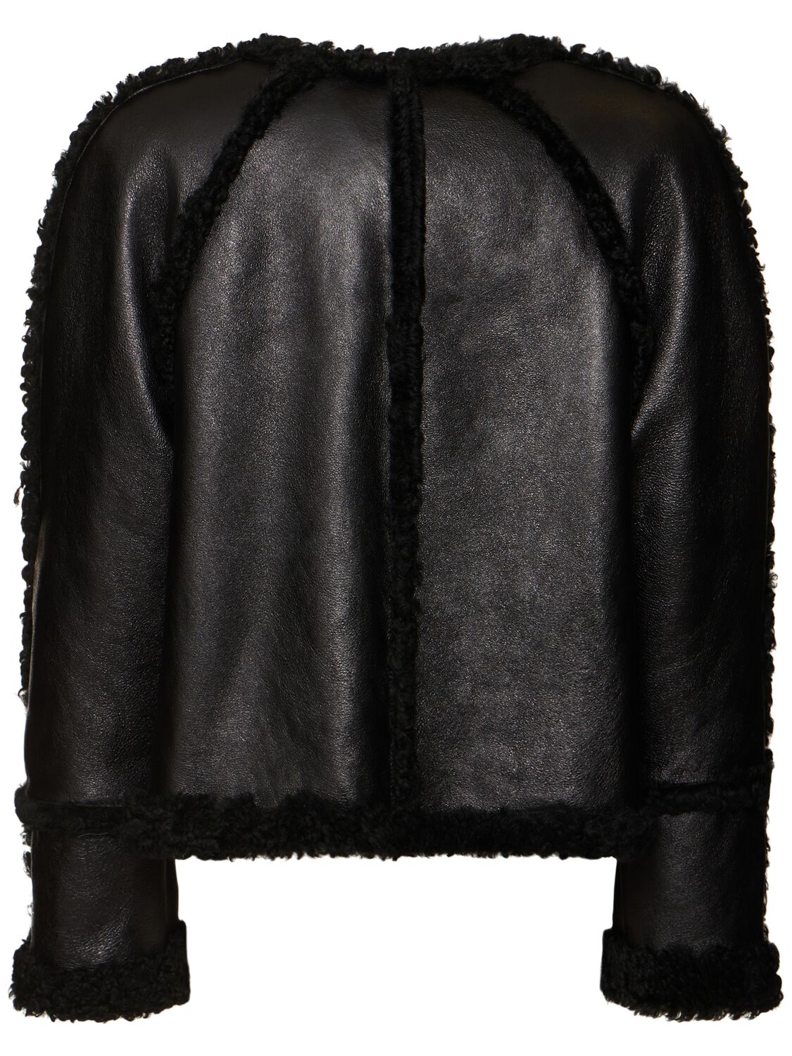 Shop Magda Butrym Collarless Leather Shearling Jacket In Black