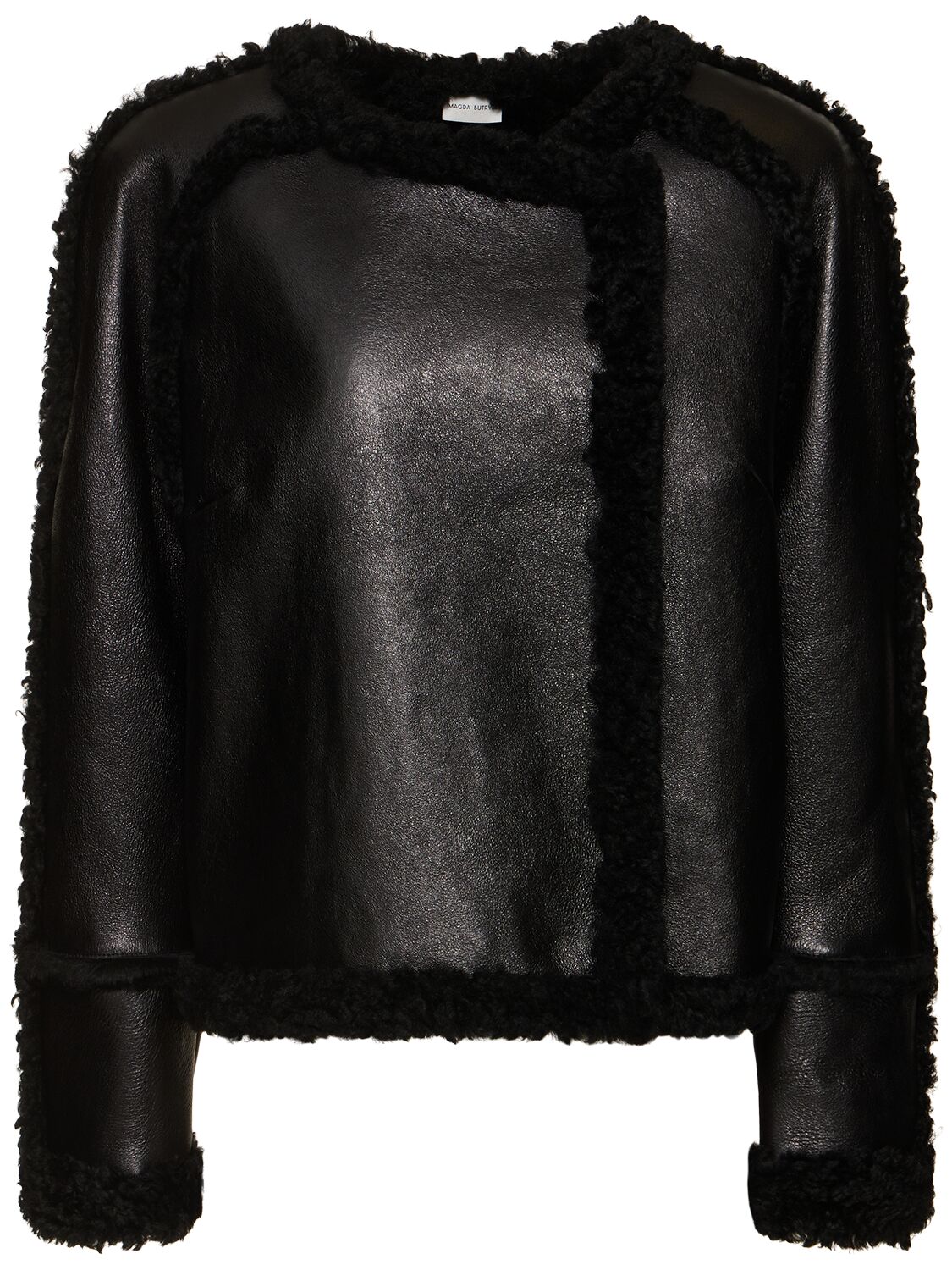 Magda Butrym Collarless Leather Shearling Jacket In Black