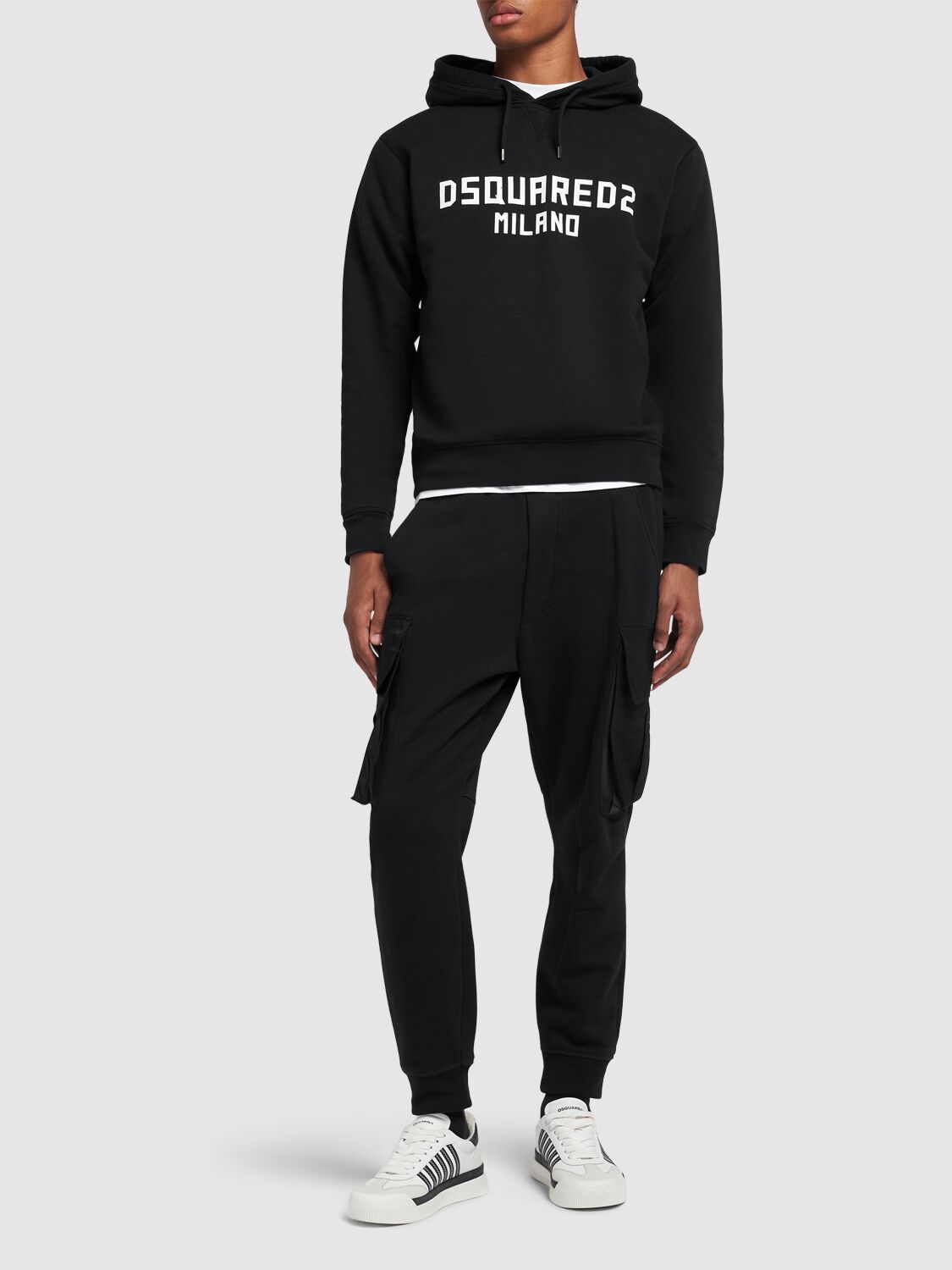 Dsquared2 Cargo Trousers With Elasticated Cuffs And Drawstring Waist In Black