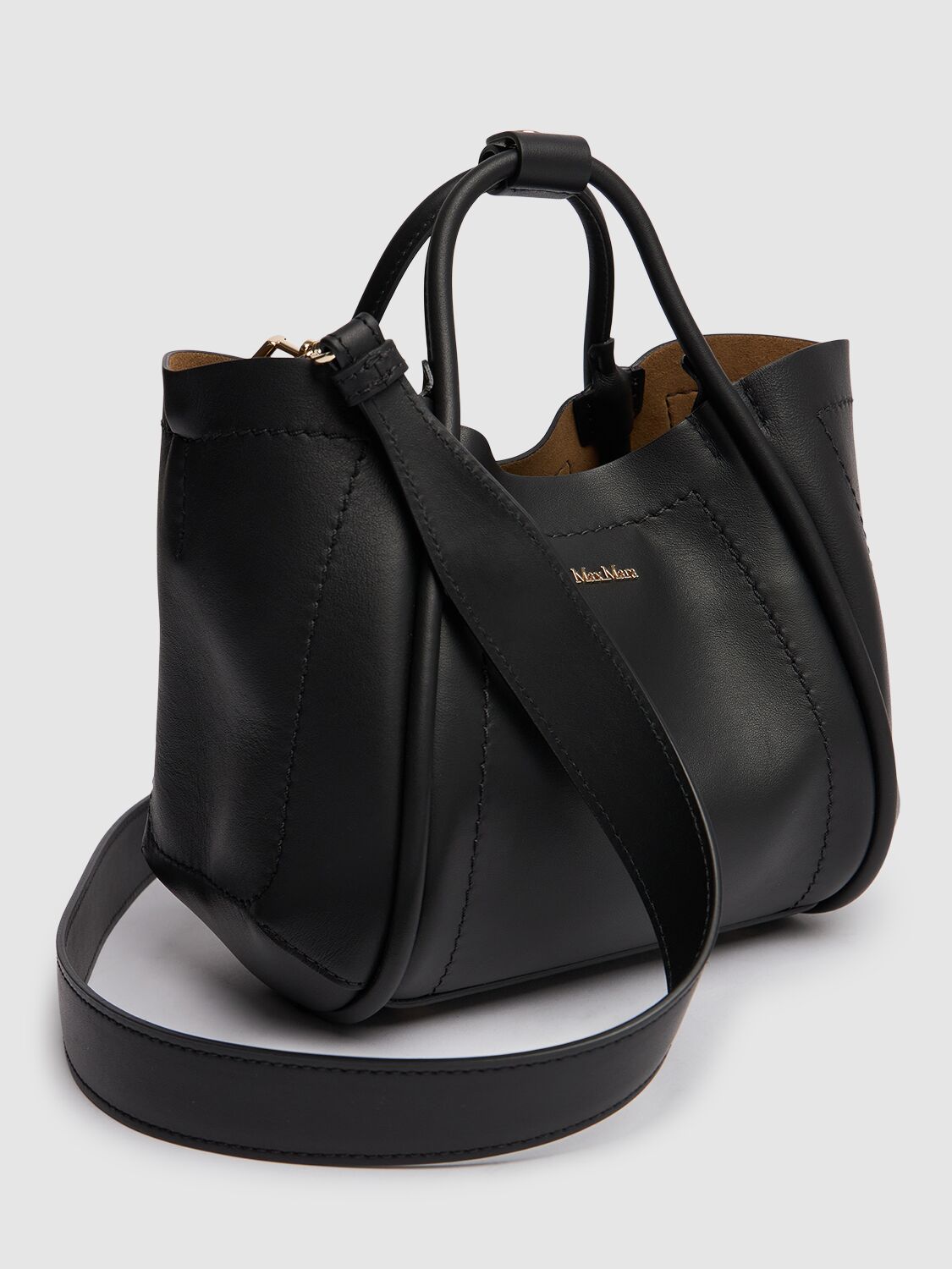 Shop Max Mara Xs Marin Leather Top Handle Bag In Black