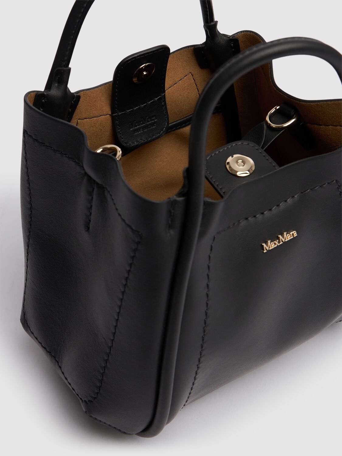 Shop Max Mara Xs Marin Leather Top Handle Bag In Black