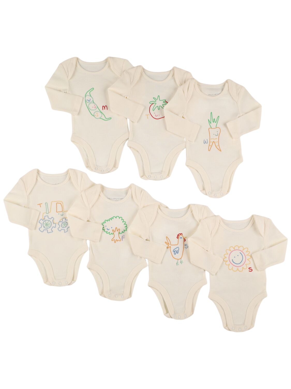 Stella Mccartney Babies' Set Of 7 Cotton Jersey Rompers In White