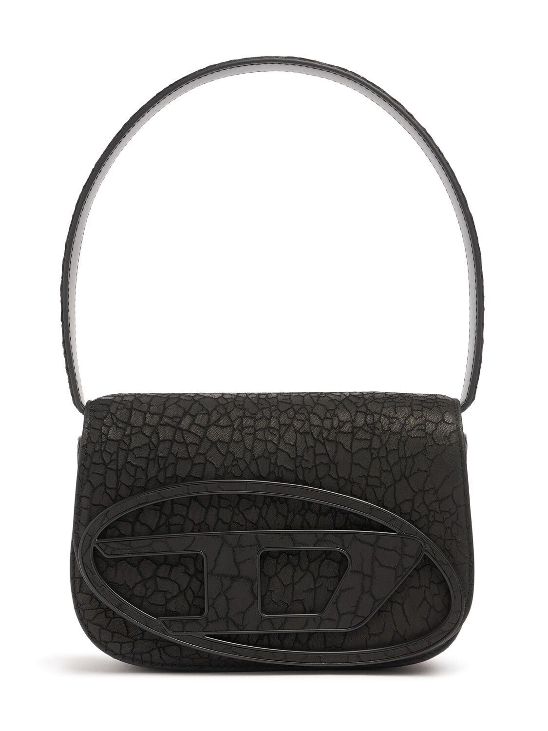 Shop Diesel 1dr Cracked Leather Shoulder Bag In Black