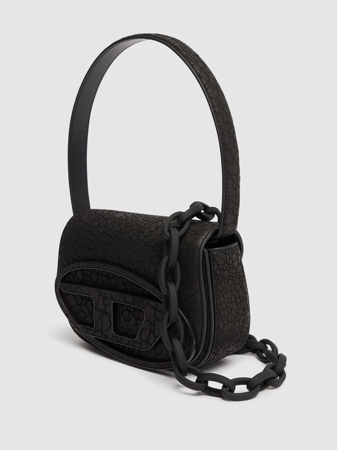 Shop Diesel 1dr Cracked Leather Shoulder Bag In Black