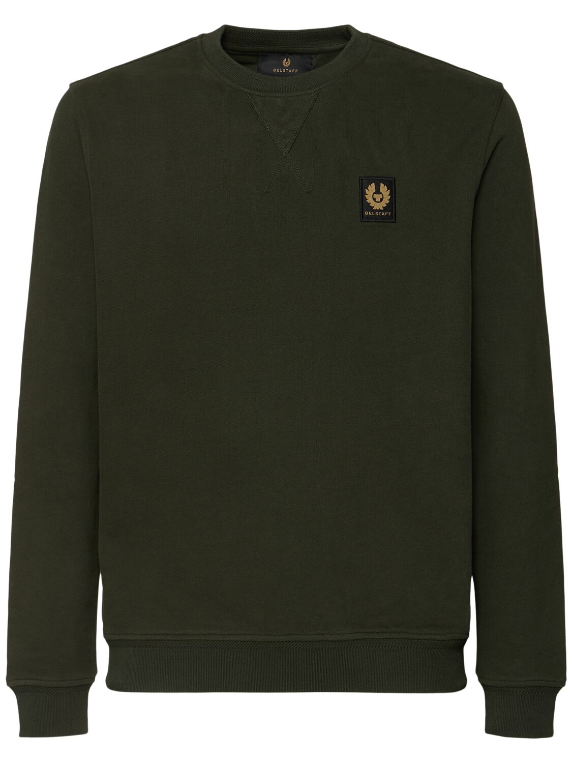 Belstaff Logo Cotton Fleece Crewneck Sweatshirt In Green