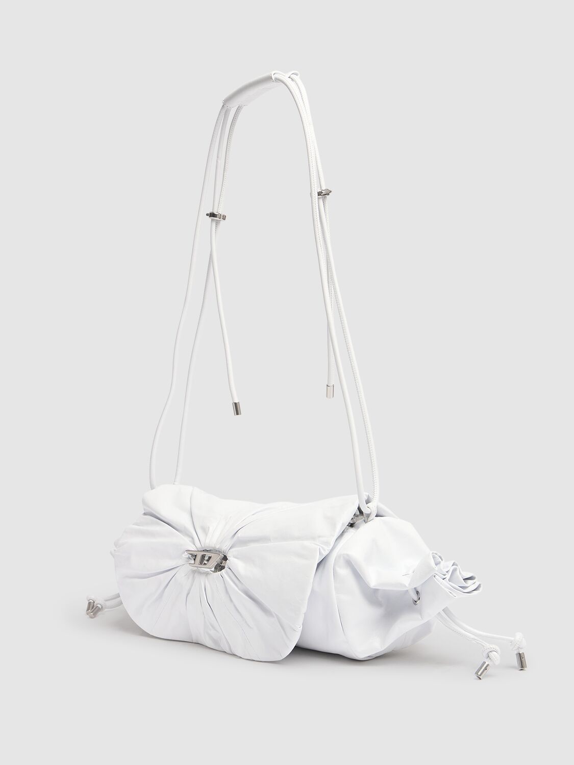 Shop Diesel Medium Scrunch-d Leather Shoulder Bag In White