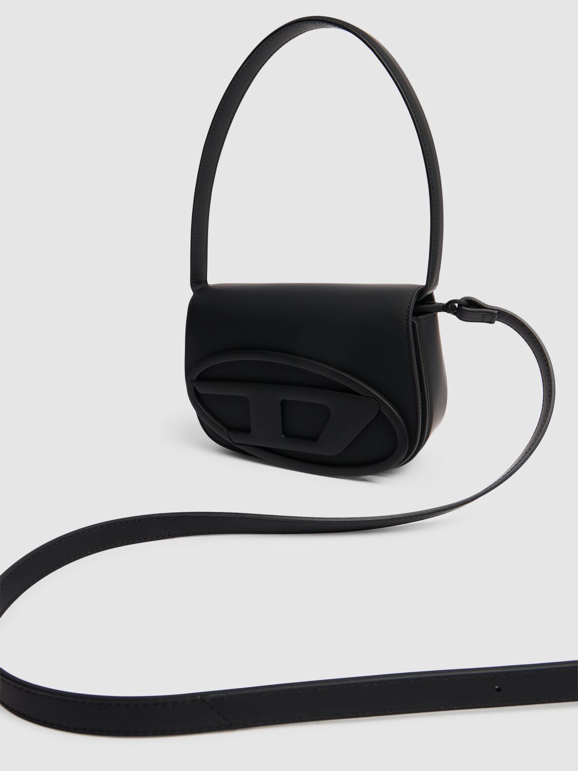 Shop Diesel 1dr Rubberized Leather Shoulder Bag In Black