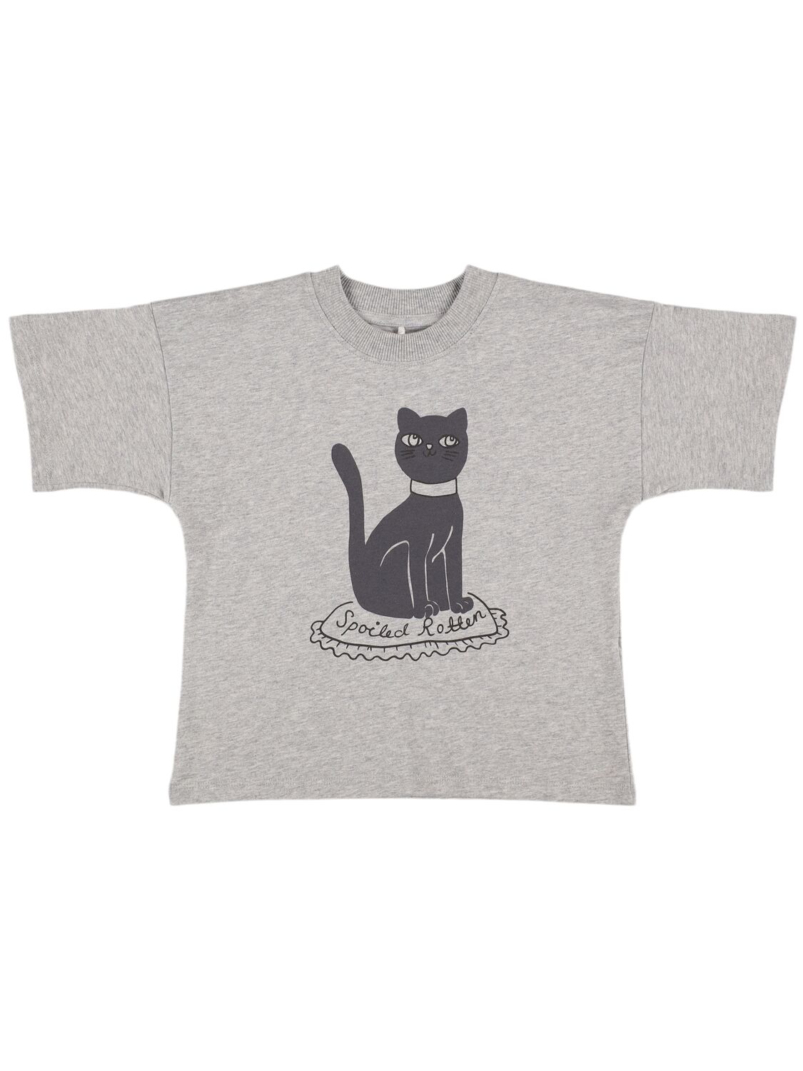 Mini Rodini Cat Printed Organic Cotton T-shirt In Grey