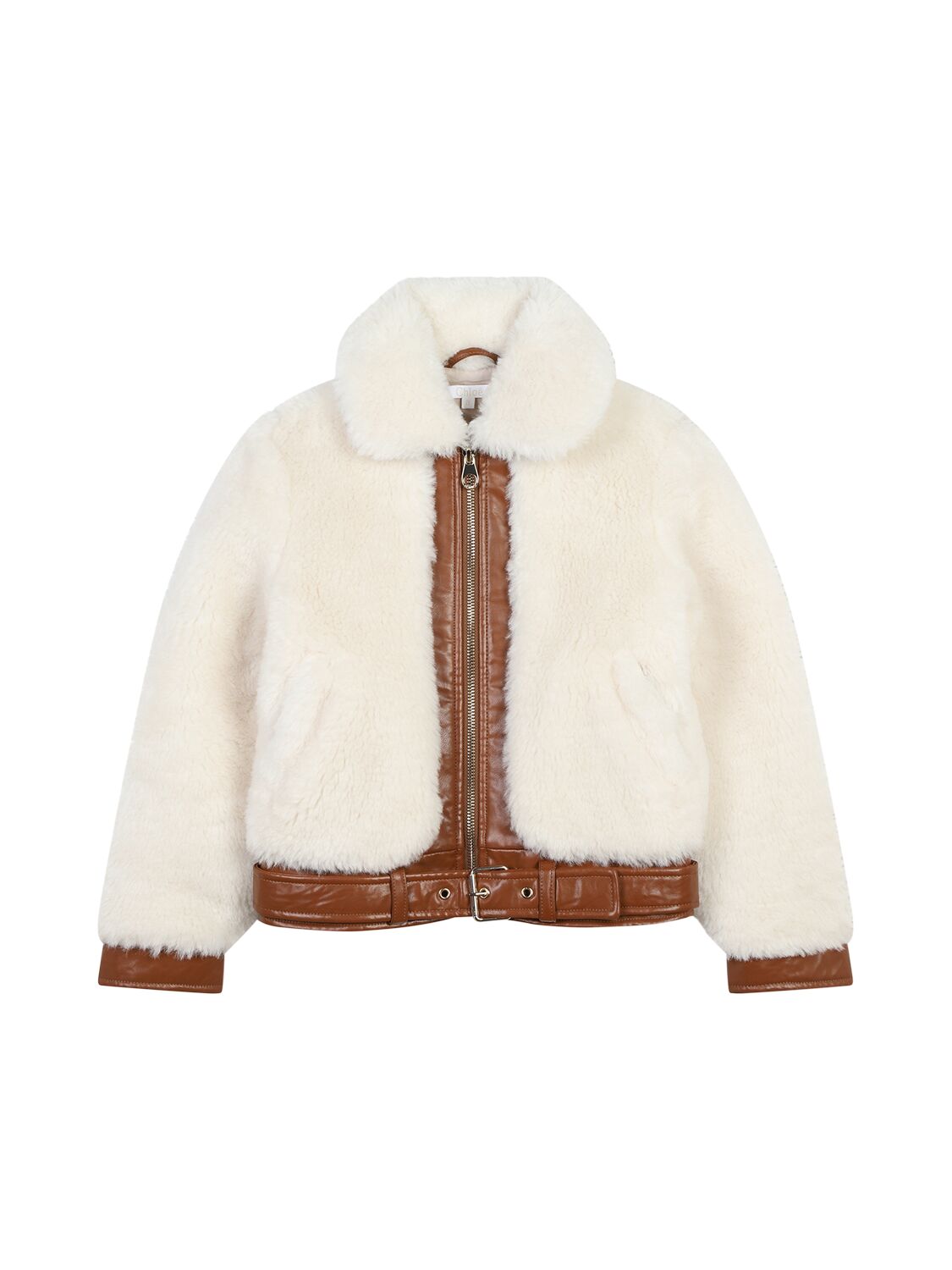 Shop Chloé Faux Shearling Jacket In Beige