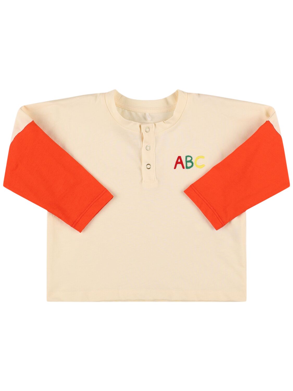 Mini Rodini Abc Printed Organic Cotton L/s Shirt In Offwhite/orange