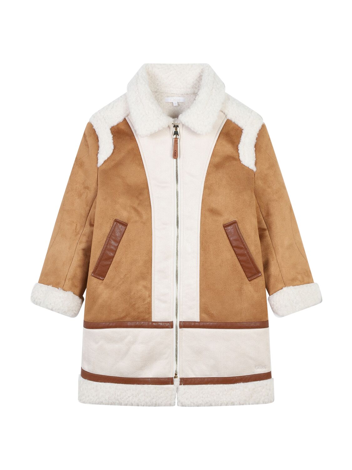 Chloé Poly Faux Shearling Coat In Brown/beige