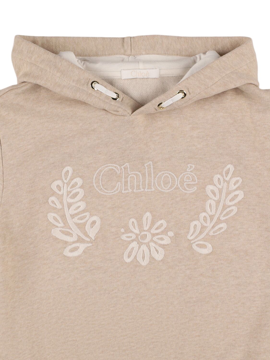 Shop Chloé Cotton Hooded Sweater In Beige