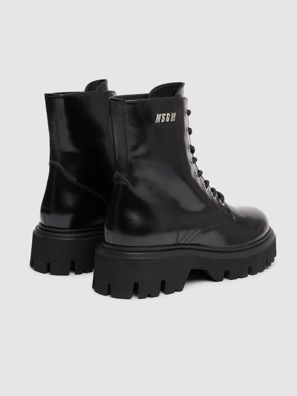 Shop Msgm 40mm Combat Leather Boots In Black