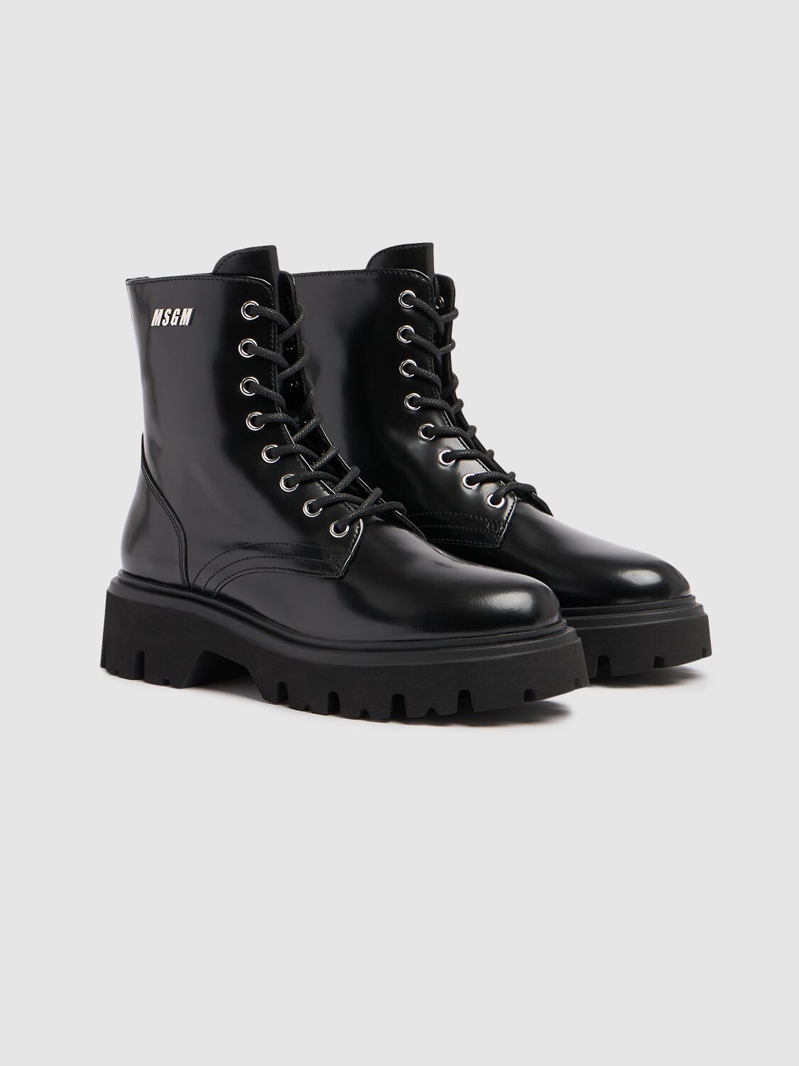 Shop Msgm 40mm Combat Leather Boots In Black