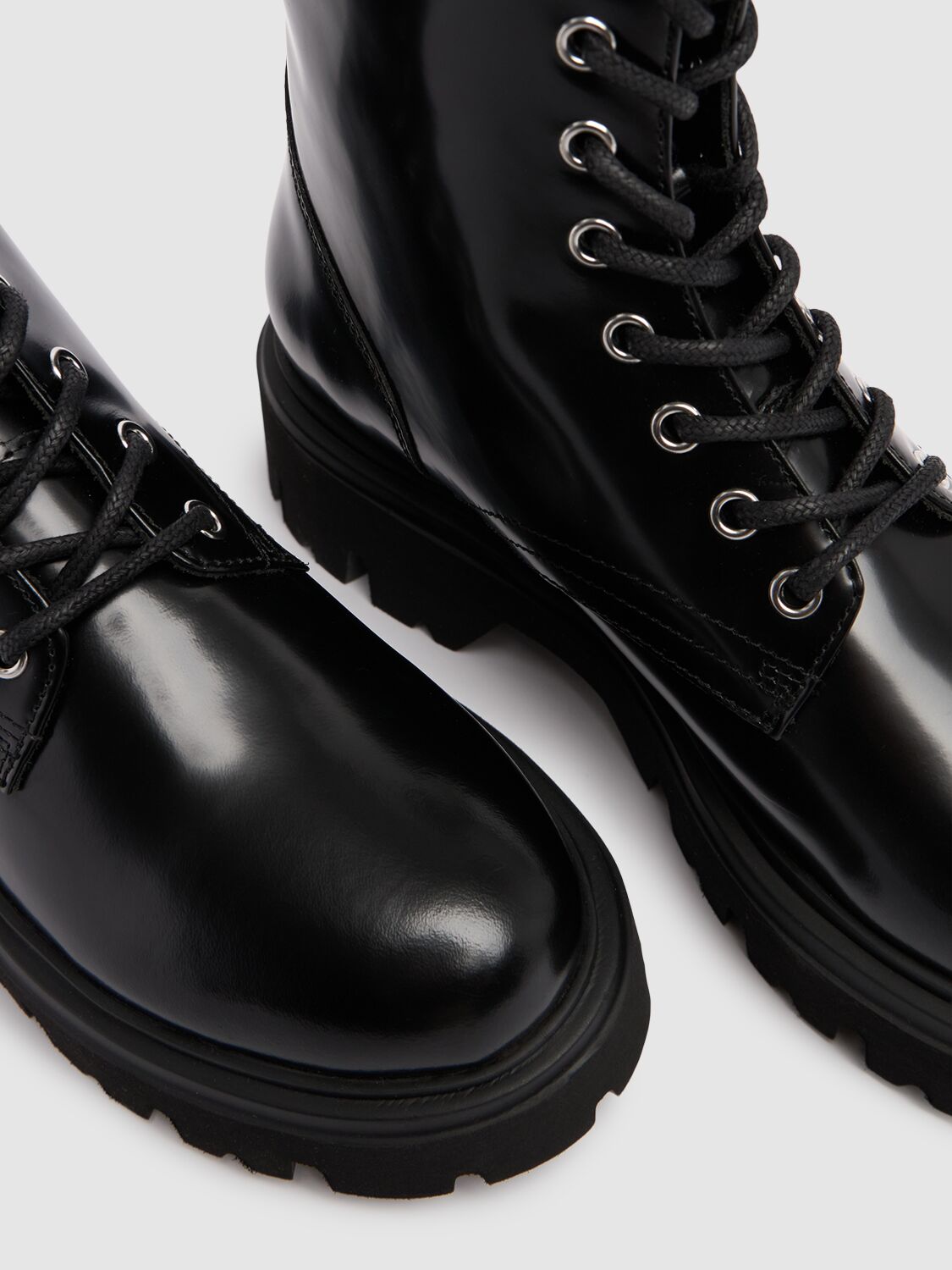 Shop Msgm 40mm Combat Leather Boots In Black