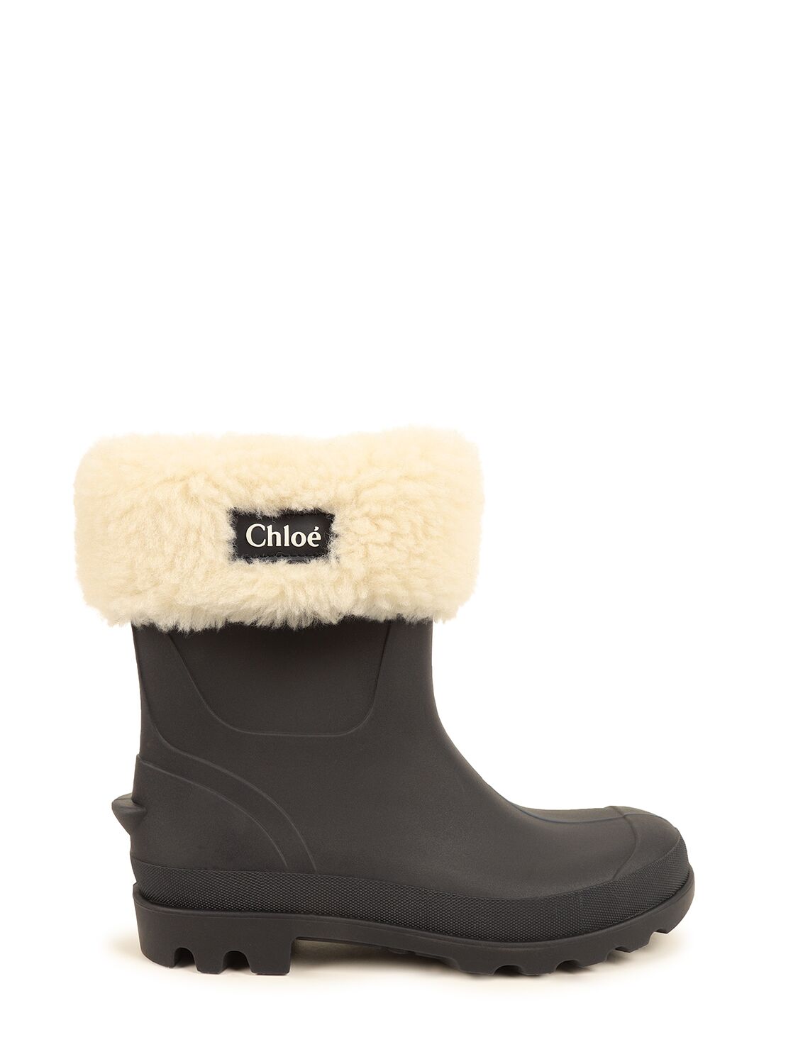 Shop Chloé Rubber Rain Boots W/ Faux Fur In Blue