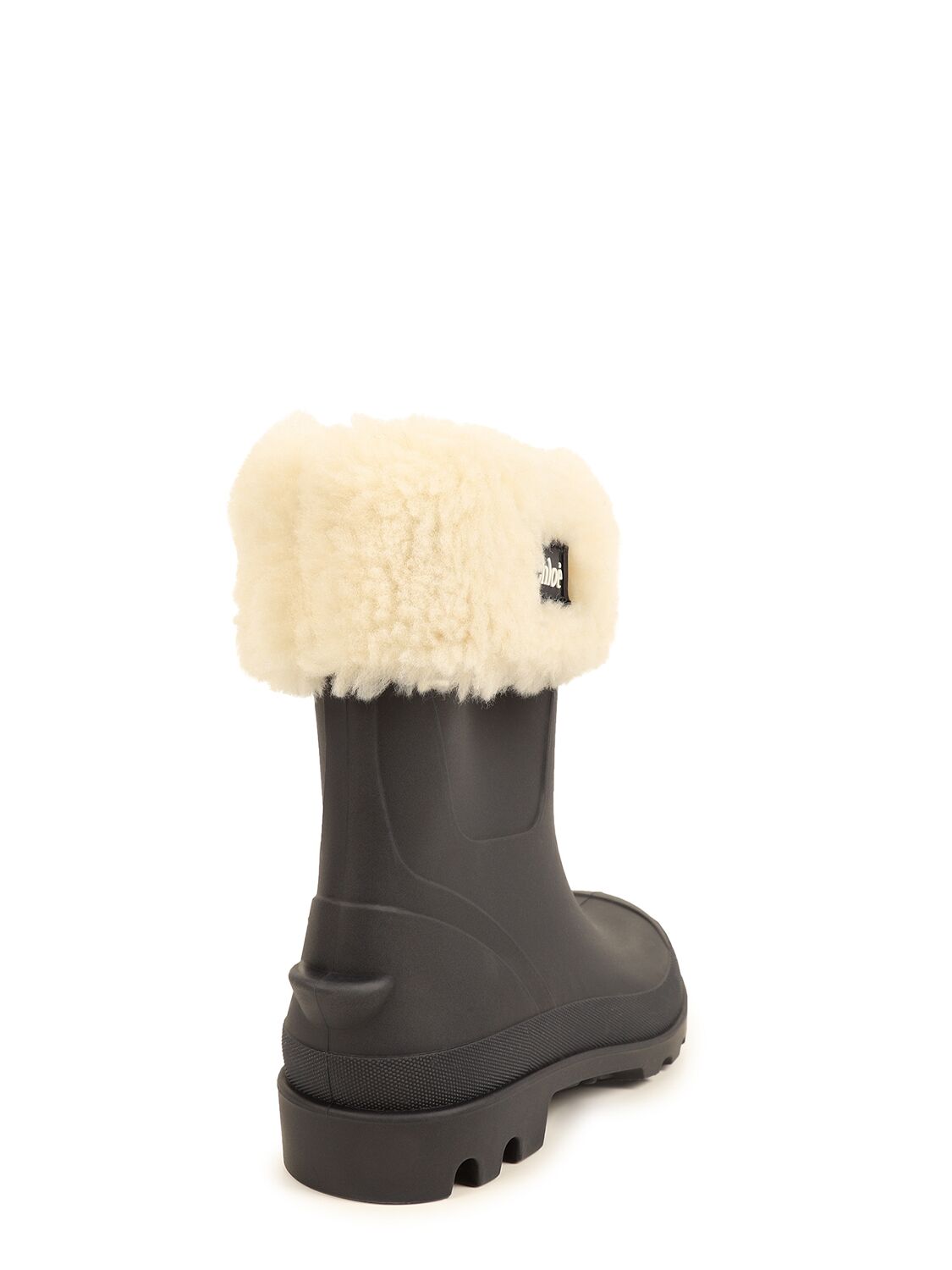 Shop Chloé Rubber Rain Boots W/ Faux Fur In Blue