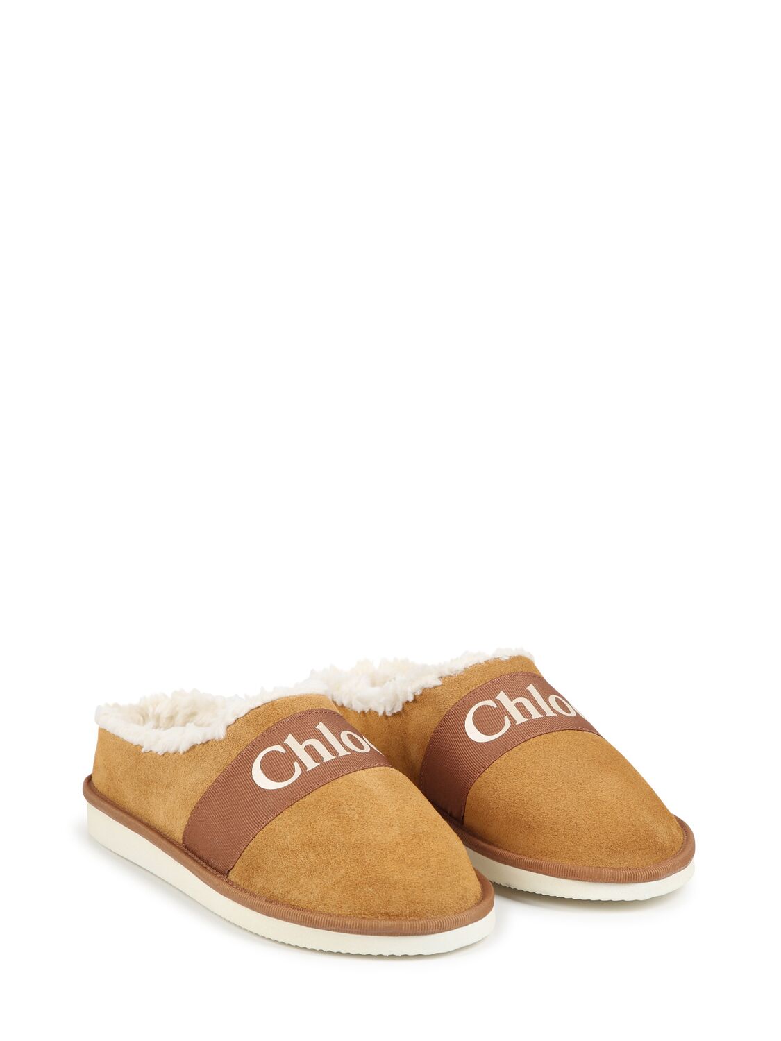 Shop Chloé Suede Slippers In Beige