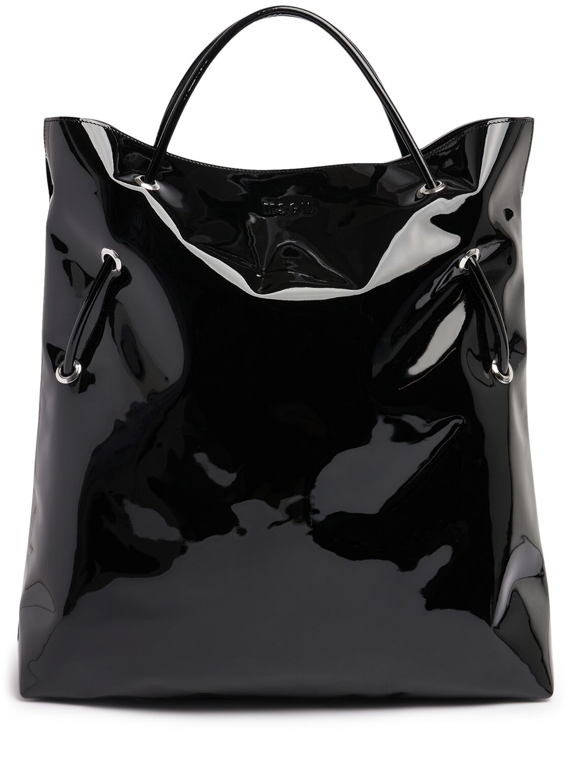 Msgm Wrinkled Leather Tote Bag In Black