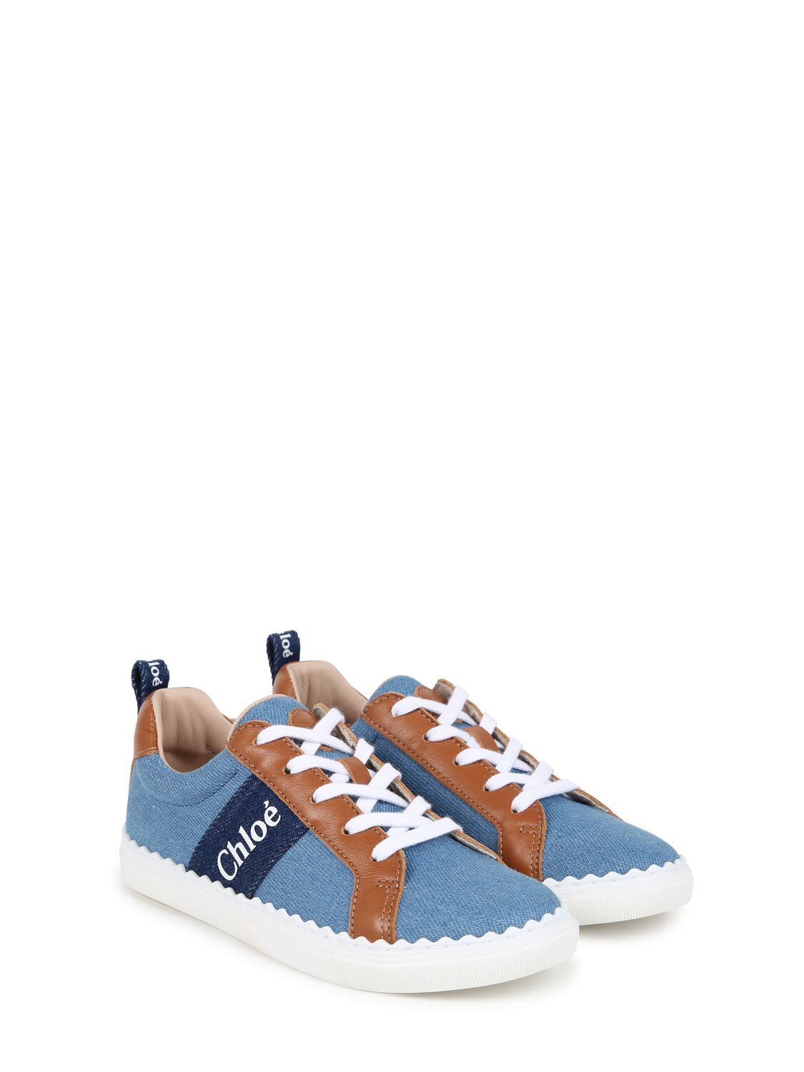 Shop Chloé Cotton Denim Sneakers In 蓝色