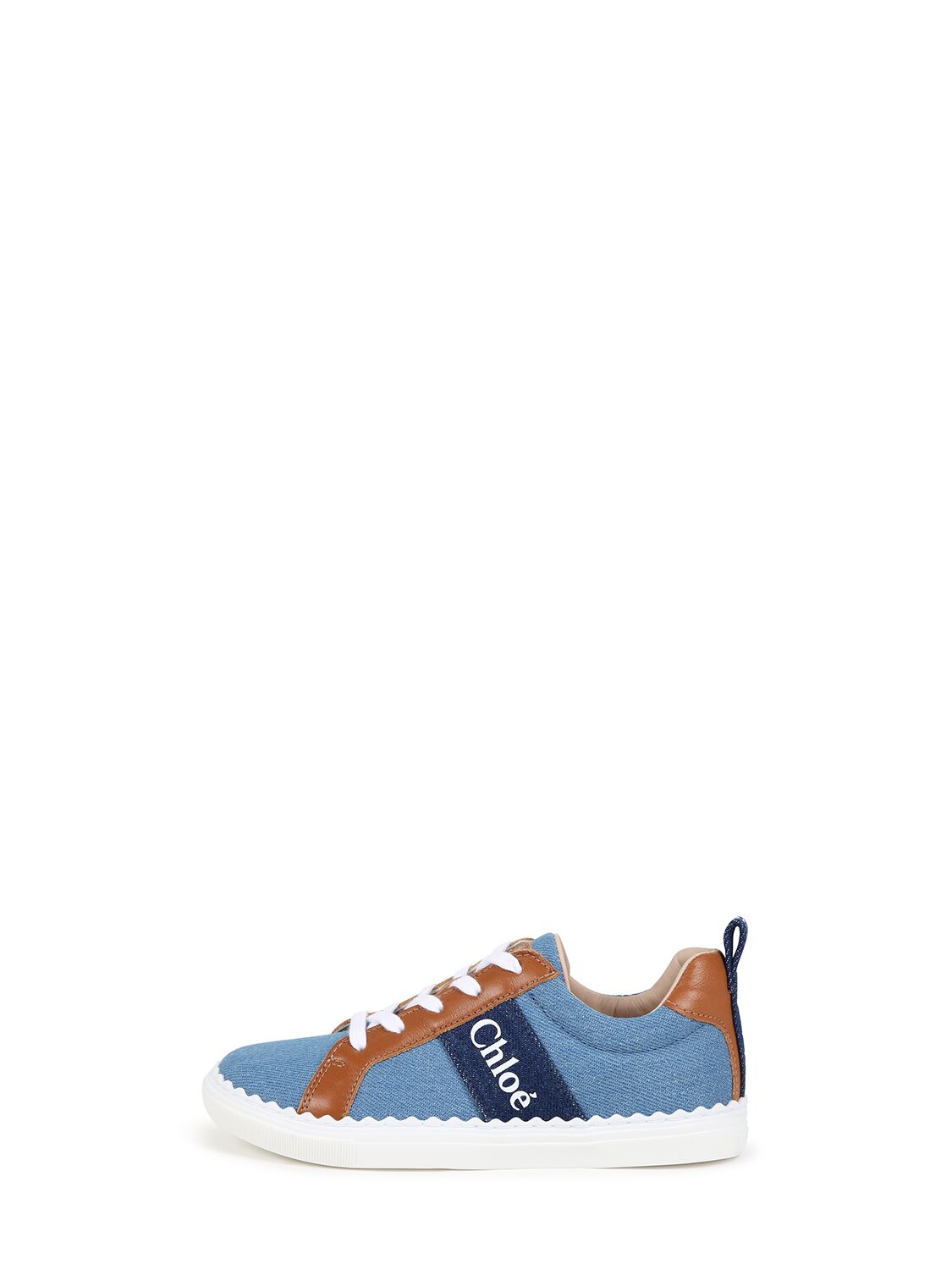 Chloé Cotton Denim Sneakers In 蓝色