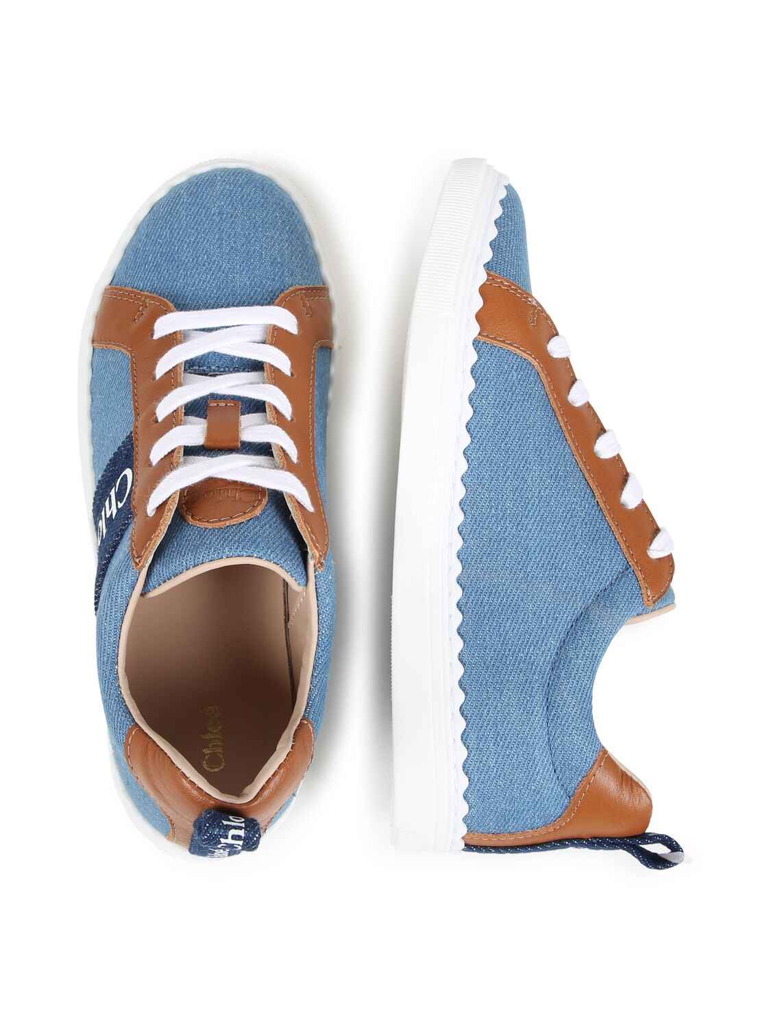 Shop Chloé Cotton Denim Sneakers In 蓝色