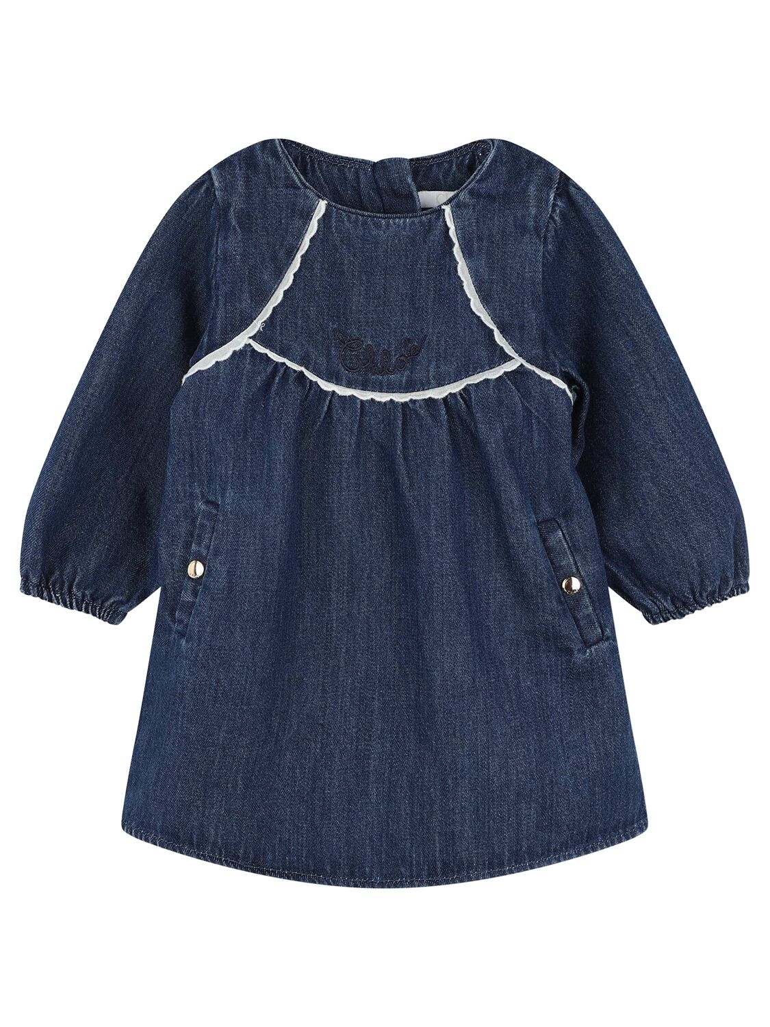 Chloé Cotton Denim Dress & Tights In Blue