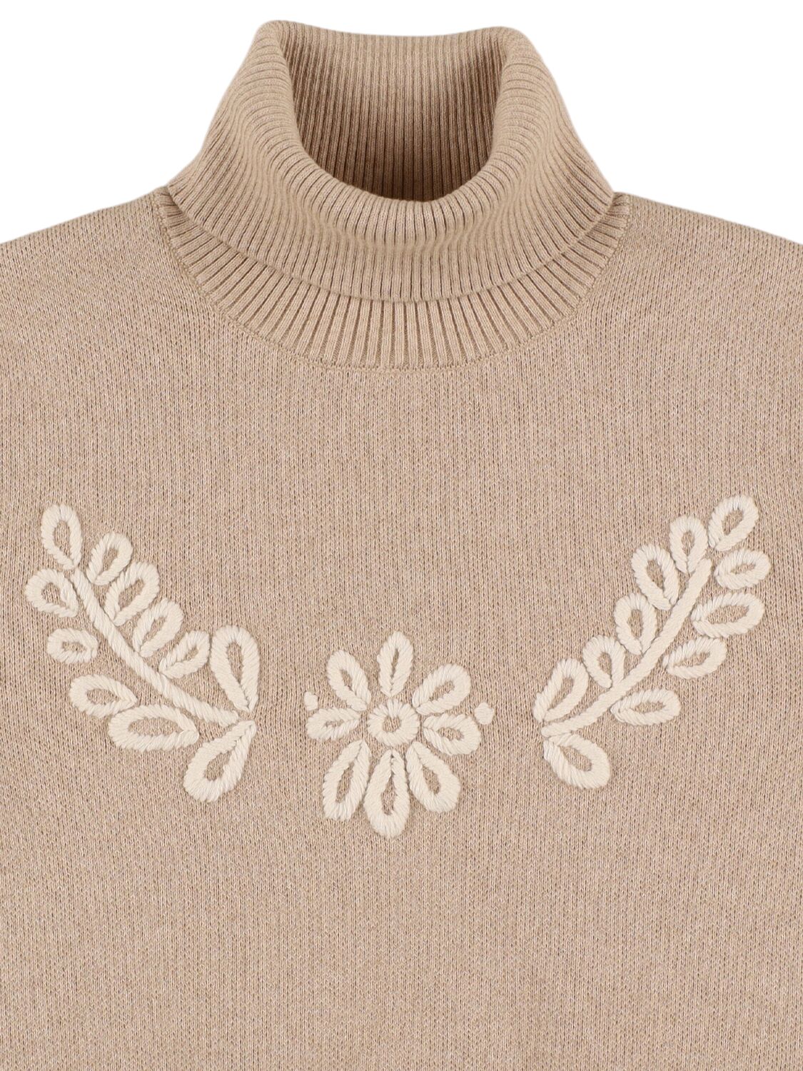 Shop Chloé Wool & Cotton Turtleneck Sweater In Beige