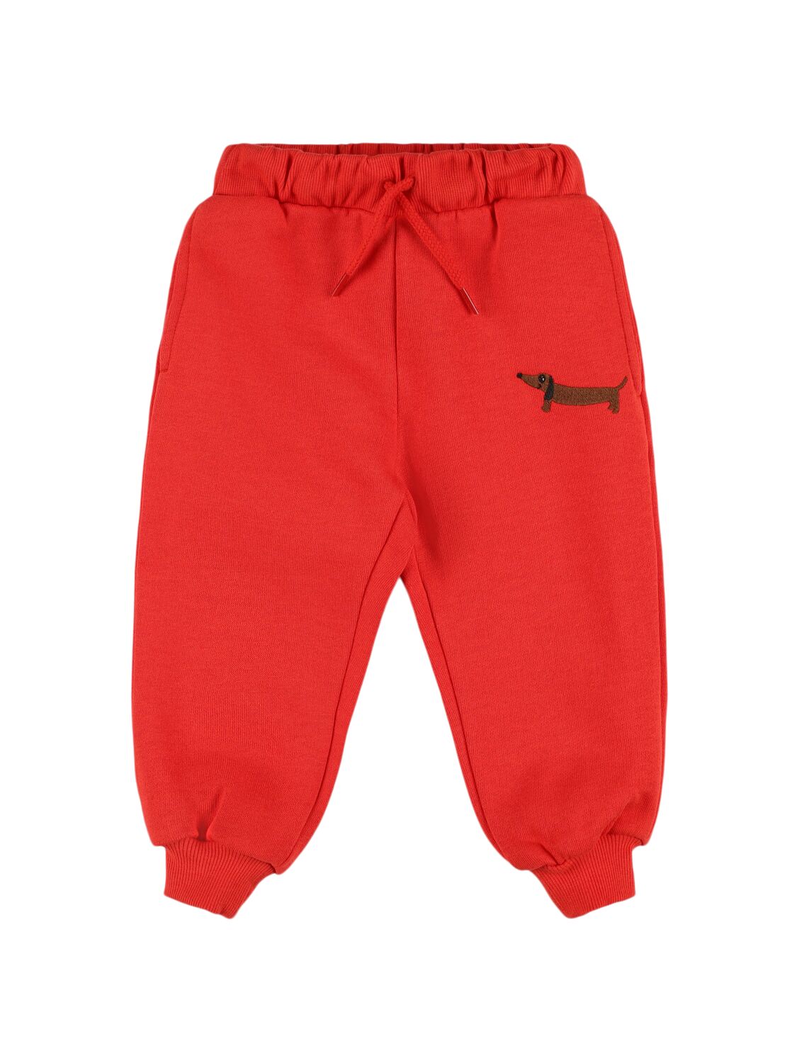 Mini Rodini Dog Embroidery Cotton Sweatpants In Red