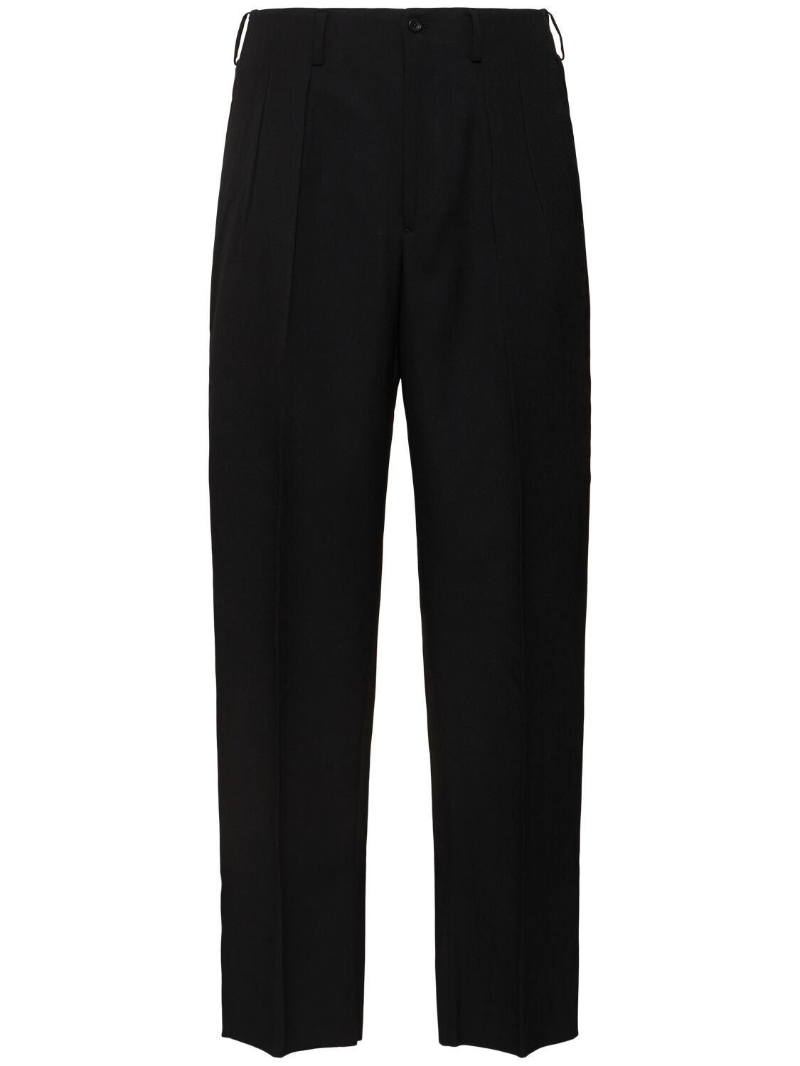 Yohji Yamamoto Pleated Wool Gabardine Straight Pants In Black