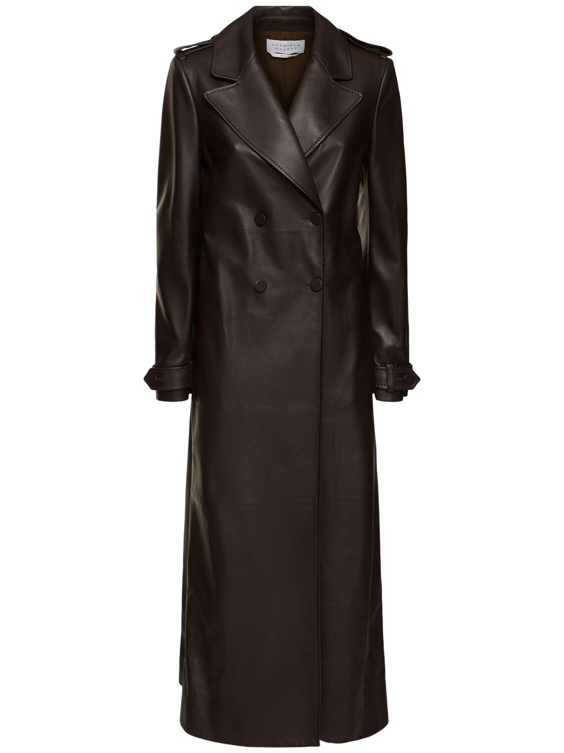 Shop Gabriela Hearst Houstt Leather Long Coat In Dark Brown