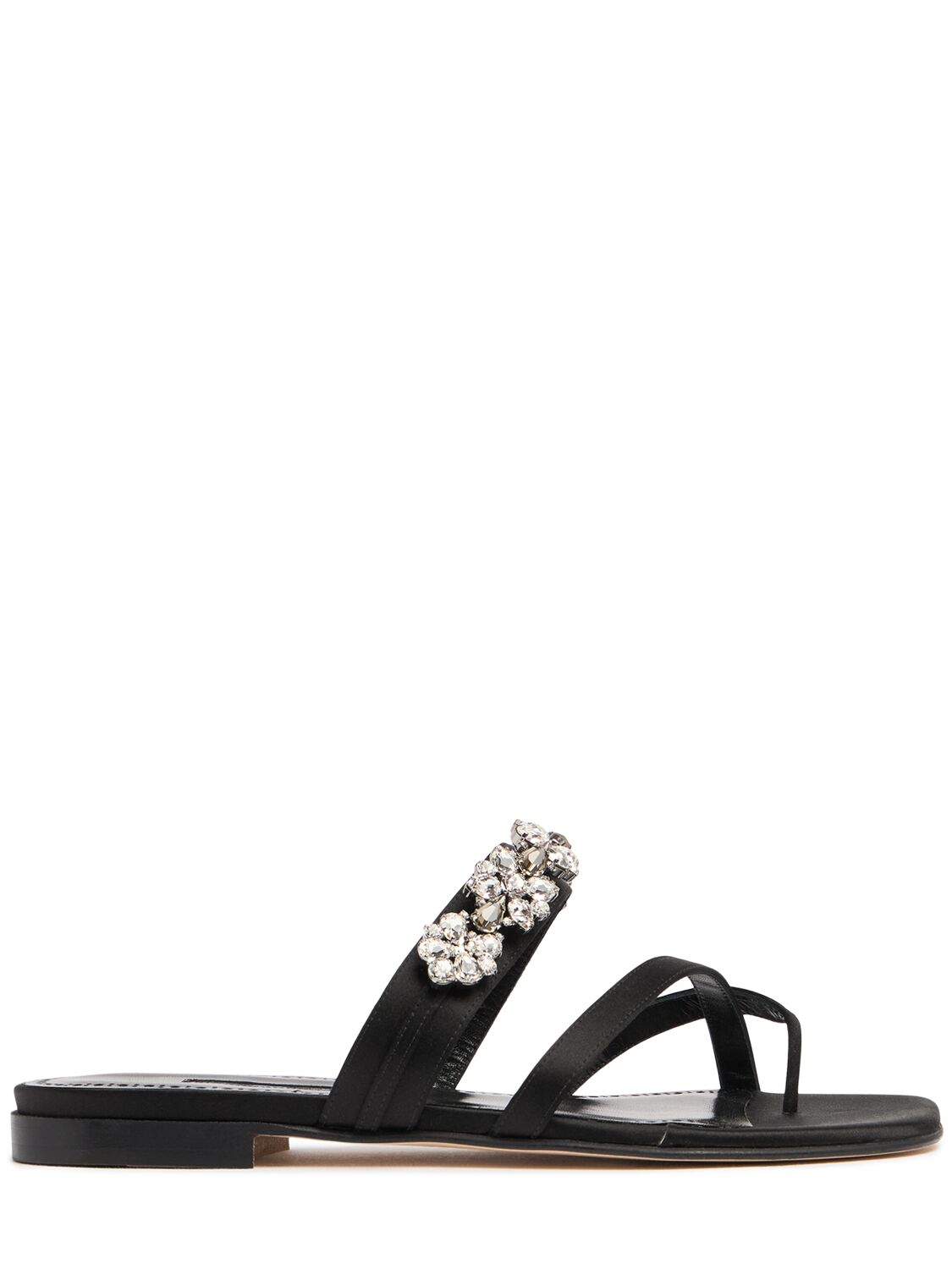 Manolo Blahnik 10mm Perlusa Satin Flat Sandals In Black