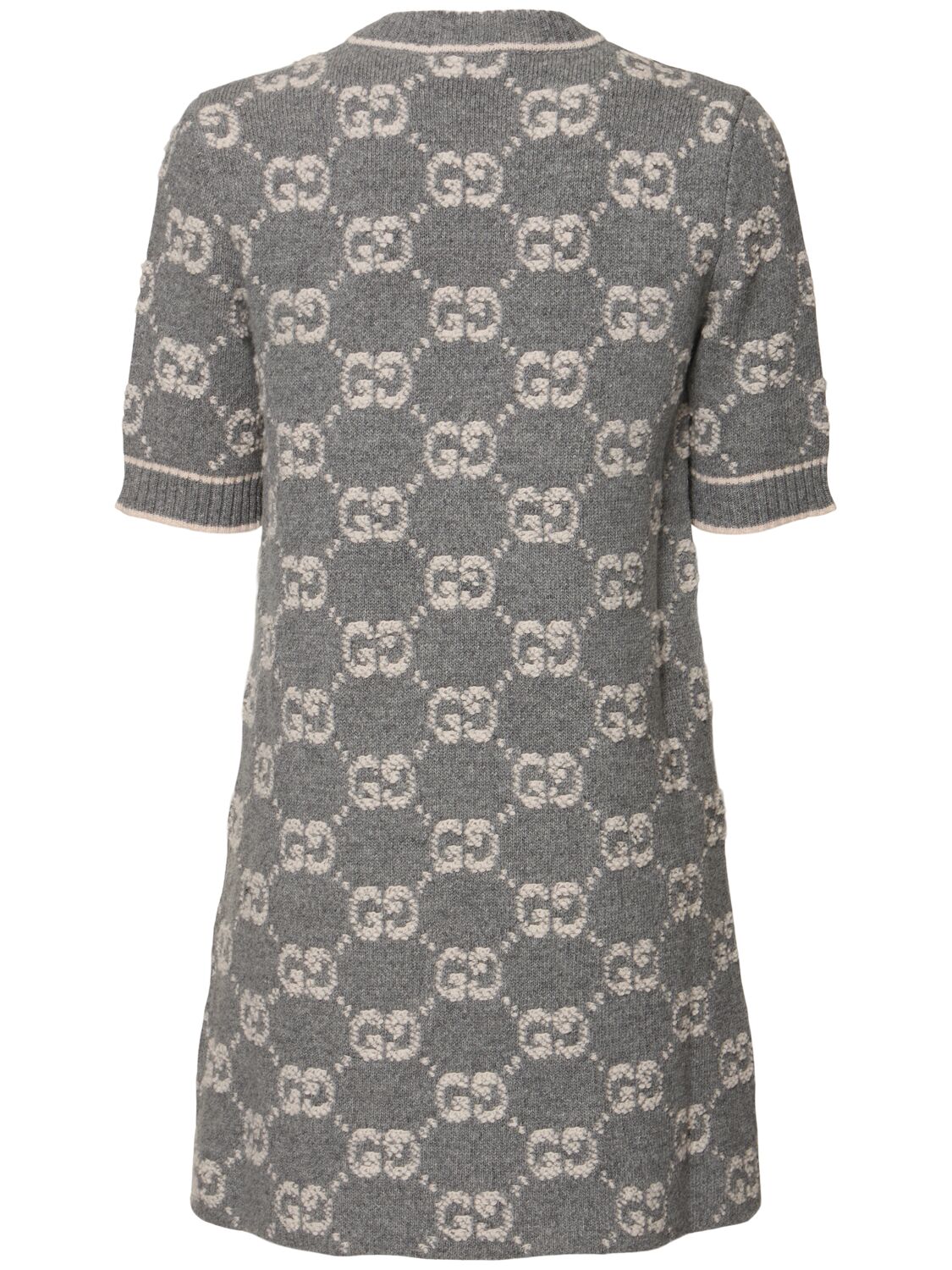 Shop Gucci Gg Wool Bouclé Jacquard Dress In Grey/ivory