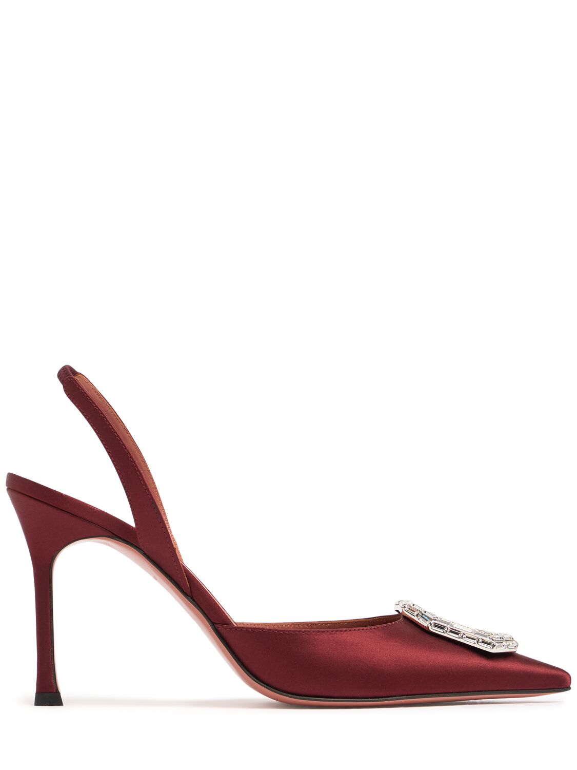 Shop Amina Muaddi 90mm Camelia Satin Slingbacks In Bordeaux