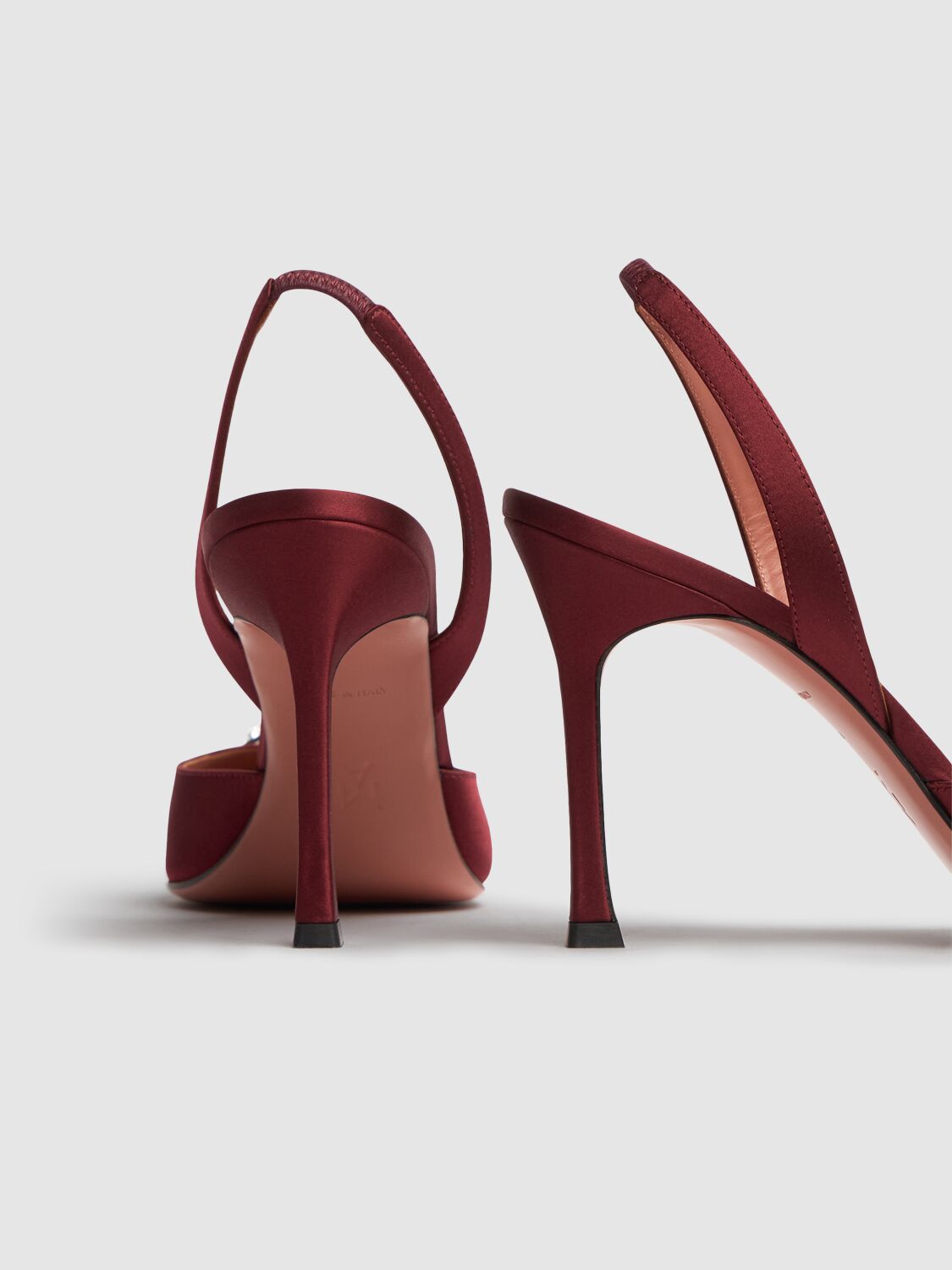 Shop Amina Muaddi 90mm Camelia Satin Slingbacks In Bordeaux