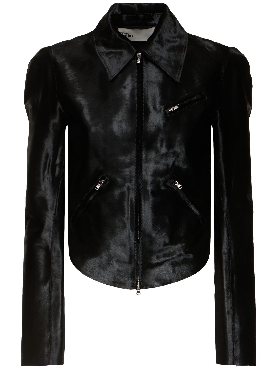 Tory Burch Rounded Biker Leather Jacket In Black