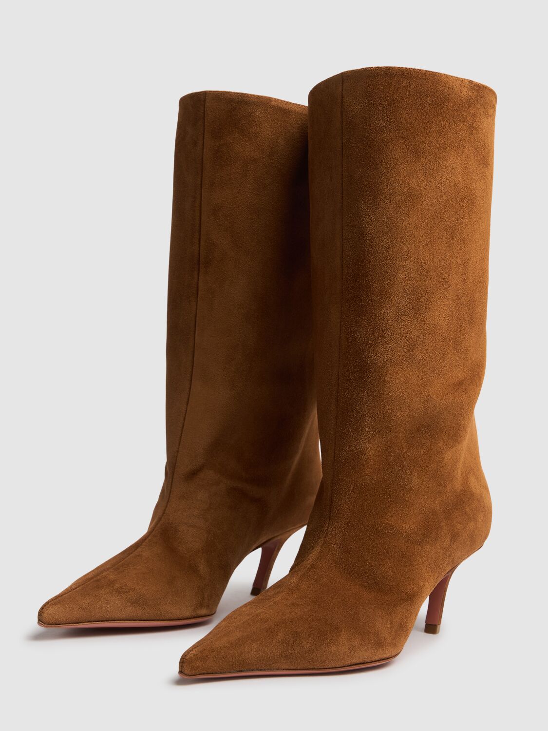 Shop Amina Muaddi 60mm Fiona Crosta Leather Boots In Cognac