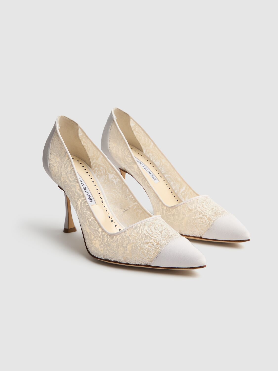 Manolo Blahnik 90mm Sololaria Lace Pumps In White