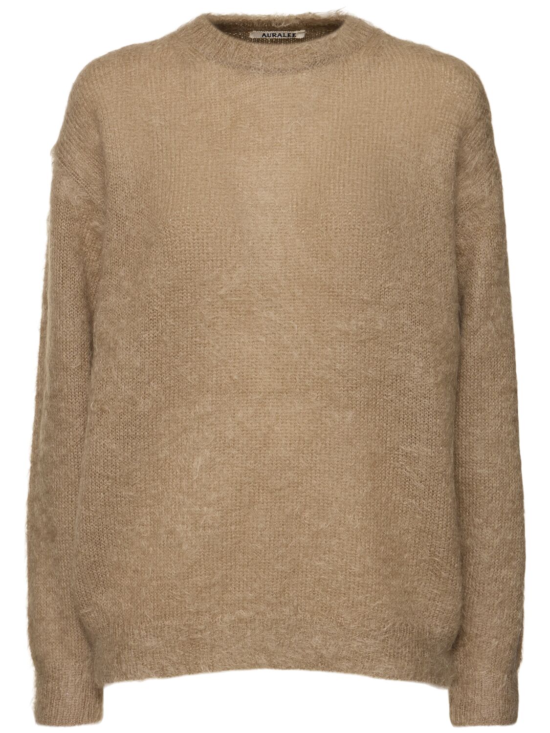 Auralee Brushed Mohair & Wool Crew Sweater In Brown