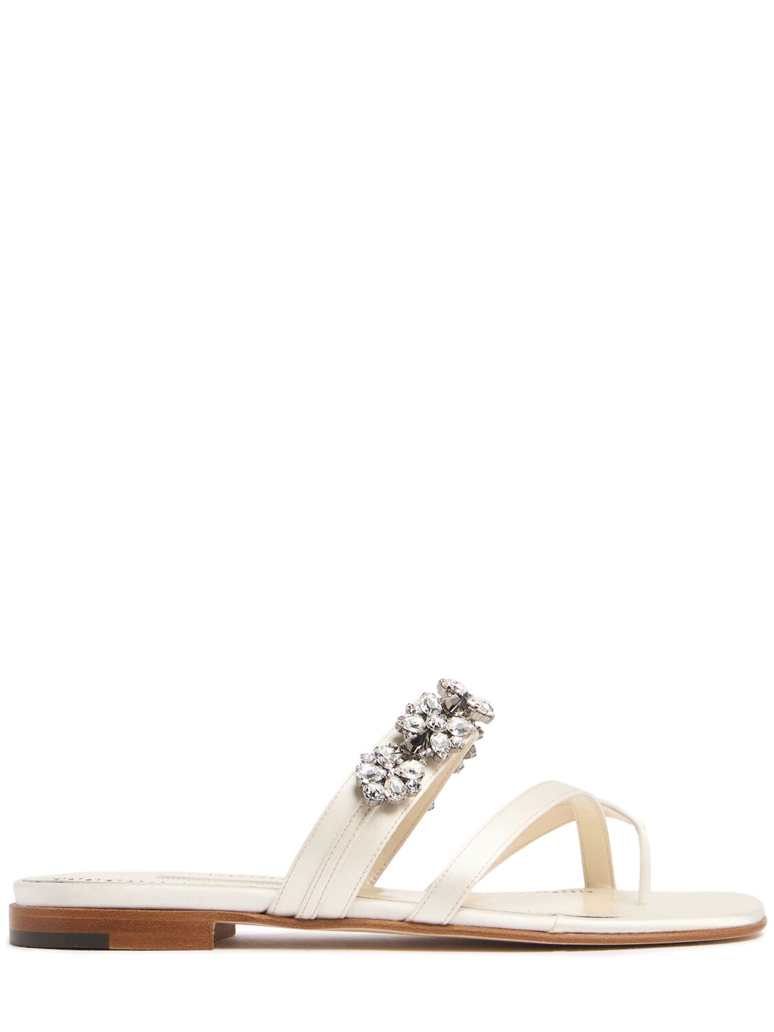 Shop Manolo Blahnik 10mm Perlusa Satin Flat Sandals In Cream